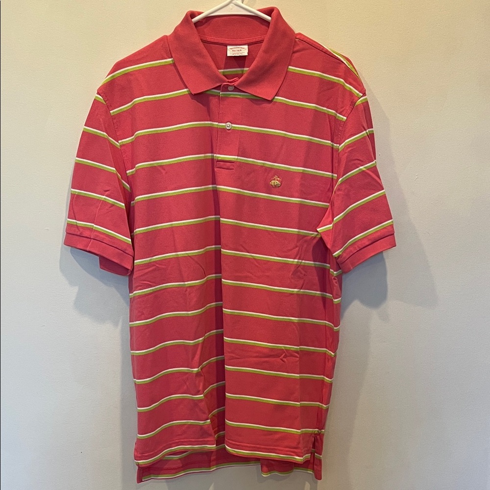 Brooks Brothers Striped Polo - Pink with green and white stripes
